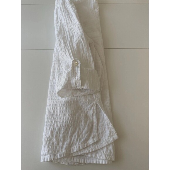 Focus Casual Life Button white textured button up cotton Small S roll tab sleeve - Picture 7 of 7